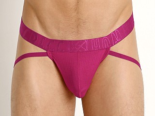 Model in magenta Gregg Homme Xcite Micro Modal Jacquard Jockstrap