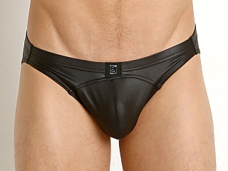 Model in black Gregg Homme Crave Faux Leather Briefs