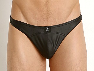 Model in black Gregg Homme Crave Faux Leather Thong