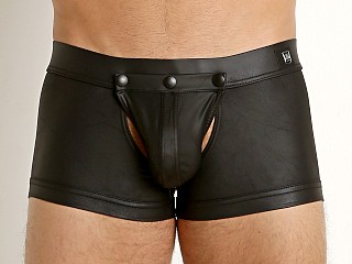 Model in black Gregg Homme Crave Faux Leather Removable Pouch Boxer