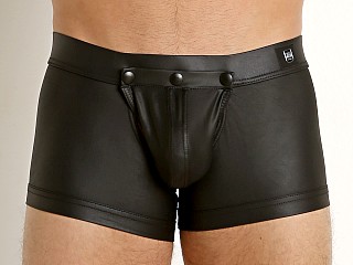 Model in black Gregg Homme Crave Faux Leather Backless Trunk