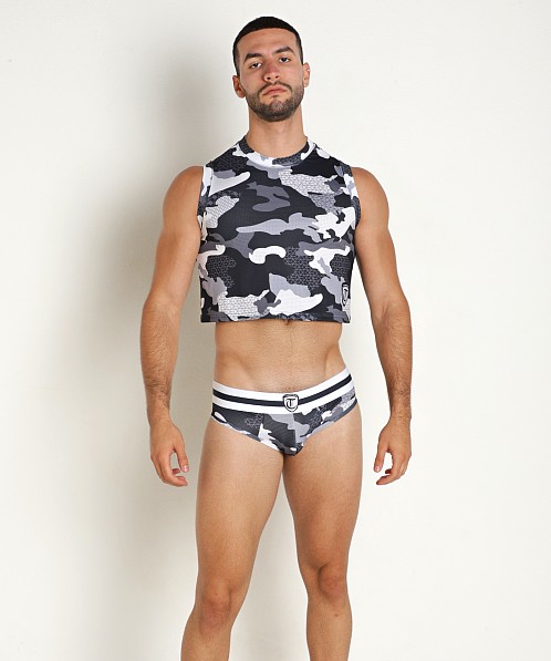 Timoteo Sport-Fit Camo Crop Top Black