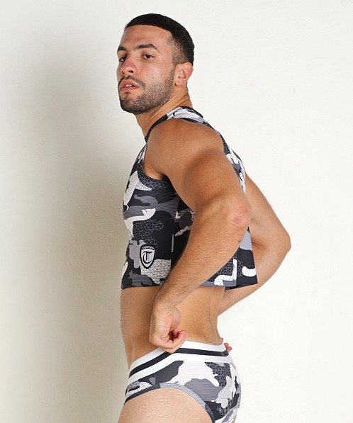 Timoteo Sport-Fit Camo Crop Top Black