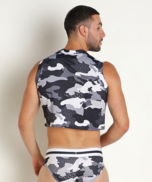 Timoteo Sport-Fit Camo Crop Top Black