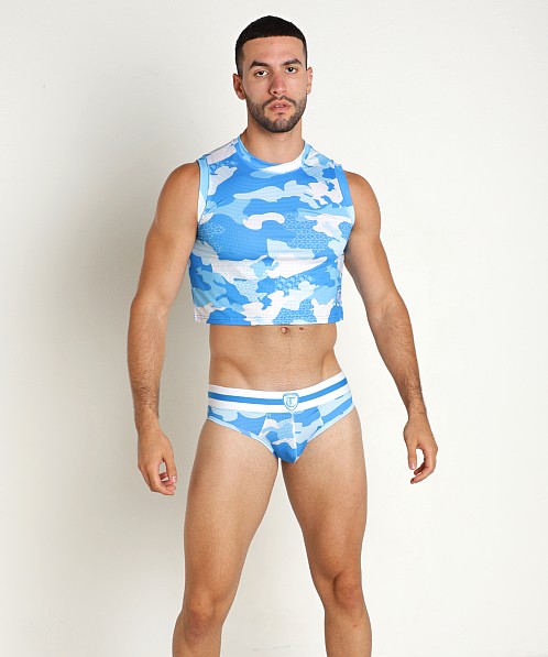 Timoteo Sport-Fit Camo Crop Top Blue