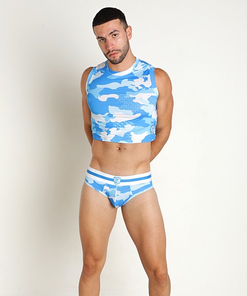 Timoteo Sport-Fit Camo Crop Top Blue