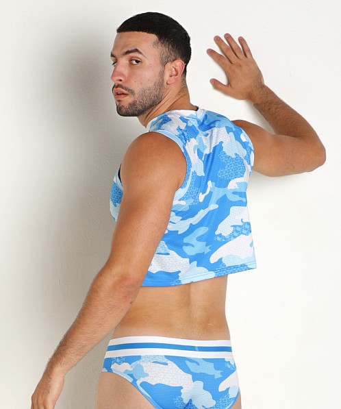 Timoteo Sport-Fit Camo Crop Top Blue