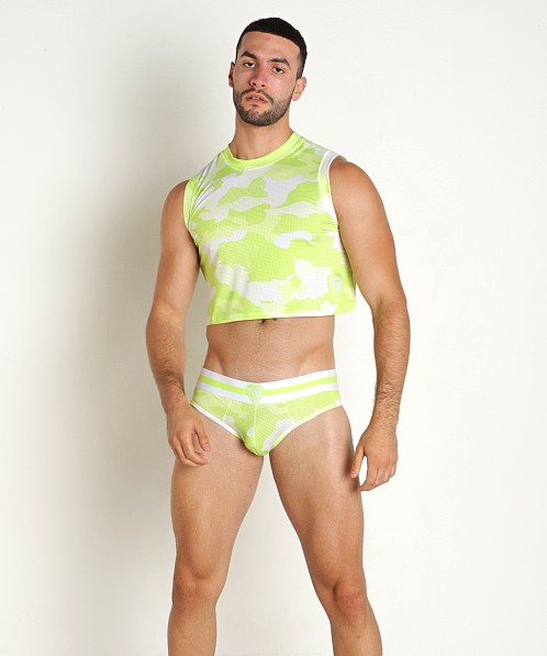 Timoteo Sport-Fit Camo Crop Top Green