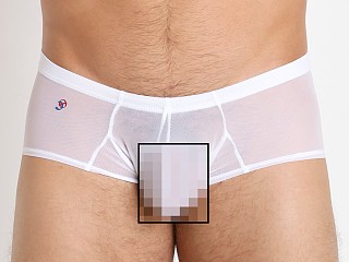 Model in white mesh Joe Snyder MaxiBulge C-Ring Cheek Trunk