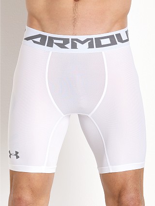 Model in white Under Armour 2.0 Mesh Front Compression Short