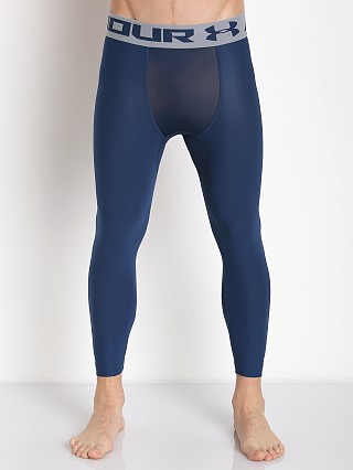 Model in blackout navy Under Armour Heatgear 2.0 3/4 Compression Legging