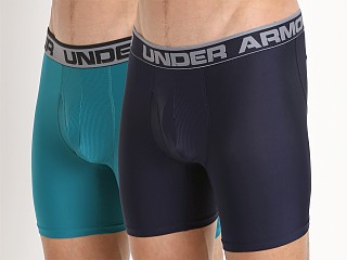 Model in midnight/turquoise Under Armour "O" Series 6" Boxerjock 2-Pack