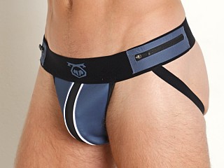 Model in denim blue/black Nasty Pig Axle Jockstrap