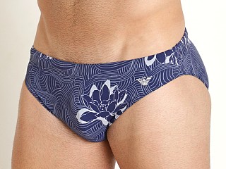 Model in flowers Emporio Armani Graphic Patterns Swim Brief