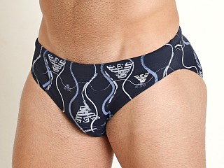 Model in eagle allover Emporio Armani Graphic Patterns Swim Brief