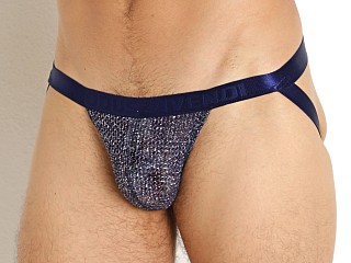 Model in blue Modus Vivendi Knight Metallic Mesh Jockstrap