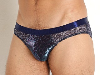 Model in blue Modus Vivendi Knight Combo Classic Metallic Mesh Brief