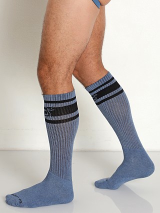 Model in denim heather blue Nasty Pig Hook'd Up Sport Socks