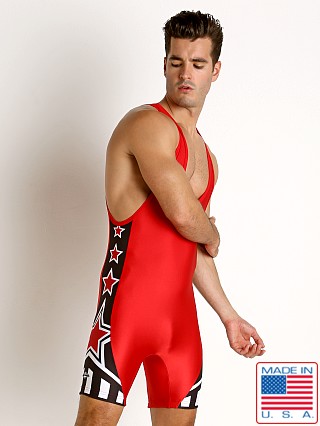 Model in red Matman Athens Olympic Wrestling Singlet