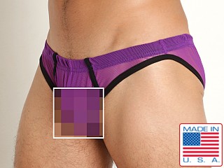 Model in purple/black Go Softwear Hard Core Frisky Mesh Bikini Brief