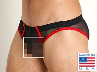 Model in black/red Go Softwear Hard Core Frisky Mesh Bikini Brief