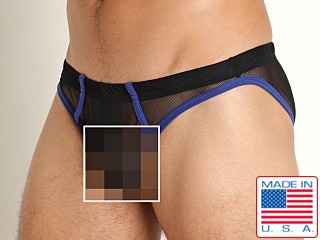 Model in black/royal Go Softwear Hard Core Frisky Mesh Bikini Brief