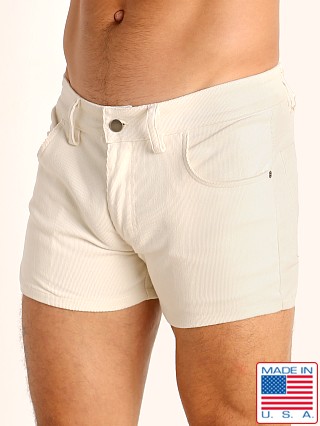 Model in cream LASC Corduroy 5-Pocket Short Shorts