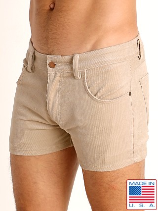 Model in khaki LASC Corduroy 5-Pocket Short Shorts