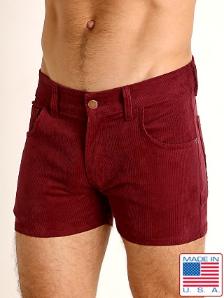 Model in burgundy LASC Corduroy 5-Pocket Short Shorts