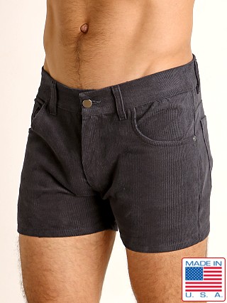 Model in charcoal LASC Corduroy 5-Pocket Short Shorts