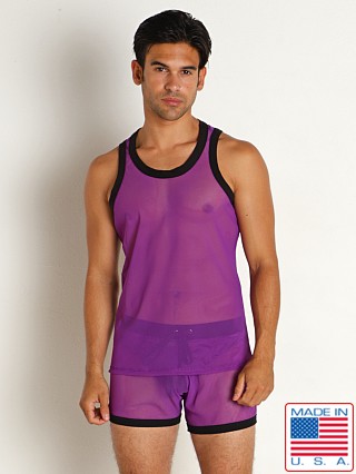 Model in purple/black Go Softwear Hard Core Frisky Mesh Tank Top