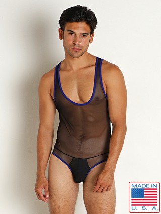 Model in black/royal Go Softwear Hard Core Frisky Mesh Backless Singlet