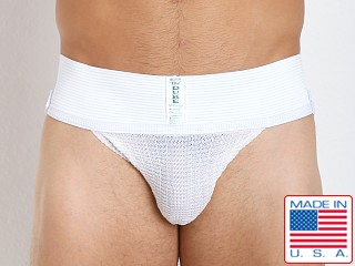 Model in white Duke Athletic Supporter