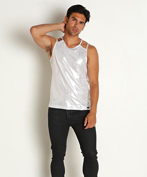 Manstore Nightclub Sparkling Delta Tank Top White/Silver