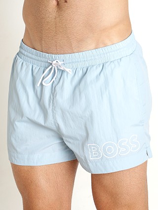 Model in sky blue Hugo Boss Mooneye Swim Shorts