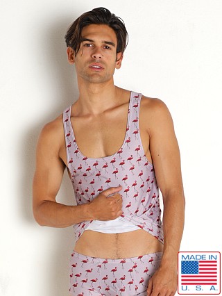 Model in flamingos Rick Majors Fun Prints Tank Top