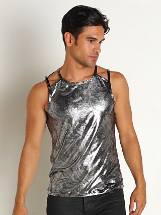 Model in black/silver Manstore Nightclub Sparkling Delta Tank Top