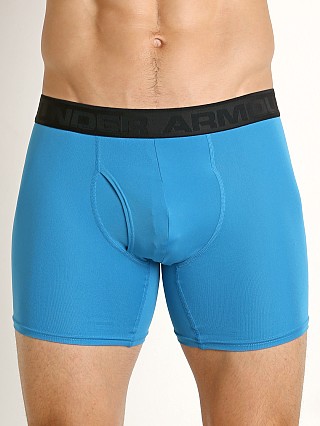 Model in studio blue Under Armour Microthread 6" Boxerjock