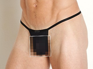 Model in black Manstore Open Mesh Bungee Thong