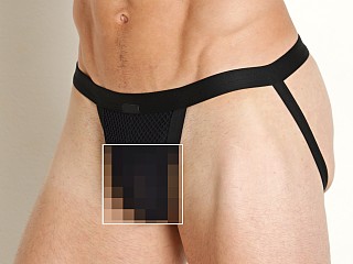 Model in black Manstore Open Mesh Workout Jockstrap