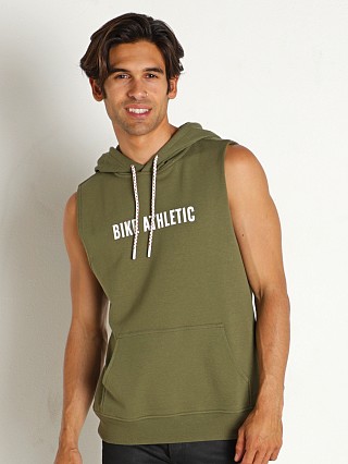 Model in olive Bike Athletic Sleeveless French Terry Hoodie