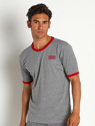 Model in grey Bike Athletic Logo Ringer T-Shirt