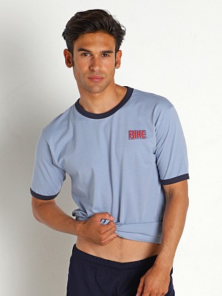 Model in light blue Bike Athletic Logo Ringer T-Shirt