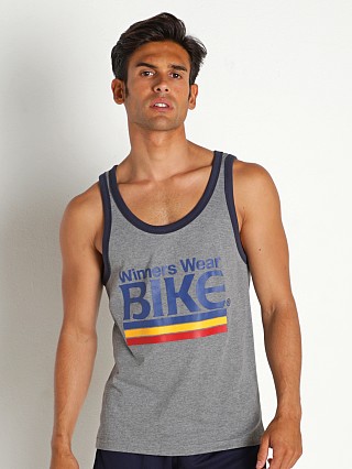 Model in charcoal/navy Bike Athletic Logo Ringer Tank Top