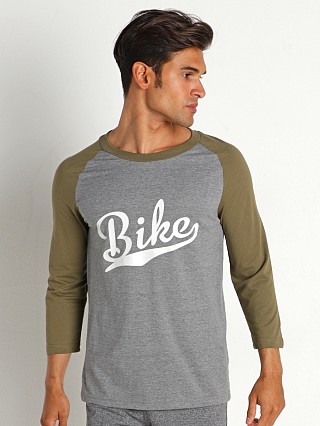 Model in charcoal/olive Bike Athletic Logo Baseball T-Shirt