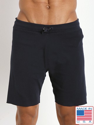 Model in navy Go Softwear 100% Cotton Cut-Off Short