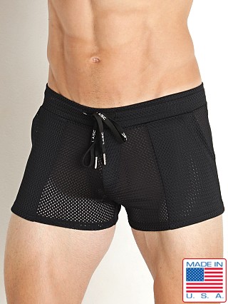 Model in black LASC True Mesh Shorts