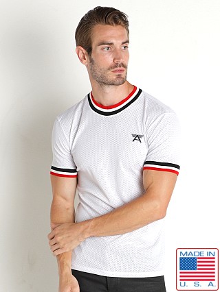 Model in white LASC True Mesh Short Sleeve Tee