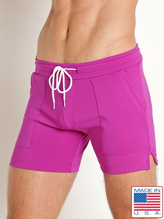 Model in magenta LASC 5" Sport Shorts