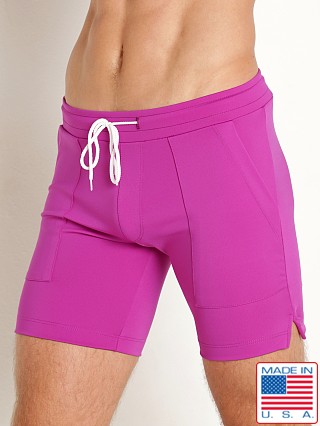 Model in magenta LASC 7" Sport Shorts